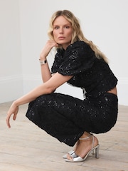 Falda Midi de lentejuelas de terciopelo menta - Imagen 3 de 8