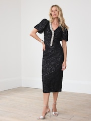 Falda Midi de lentejuelas de terciopelo menta - Imagen 4 de 8