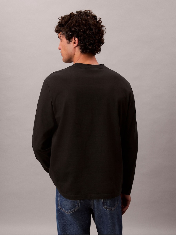 Calvin Klein Black Long Sleeve Relaxed Logo Crew Neck T-Shirt - Image 2 of 6