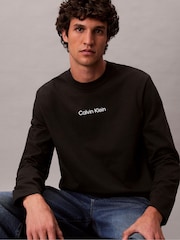 Calvin Klein Black Long Sleeve Relaxed Logo Crew Neck T-Shirt - Image 5 of 6