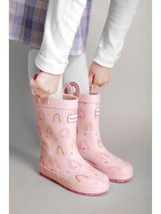 ToeZone Girls Pink Rainbow Waterproof Wellies - Image 3 of 7
