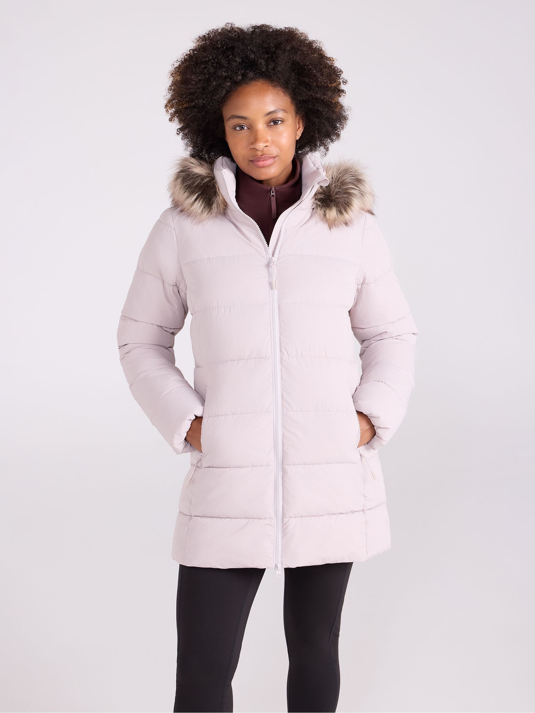 Mountain Warehouse Women's Light Beige 'Nola' Waterproof Warm Cosy Faux Fur Hood Padded Comfy Long Jacket In | Size: 24 - Image 2