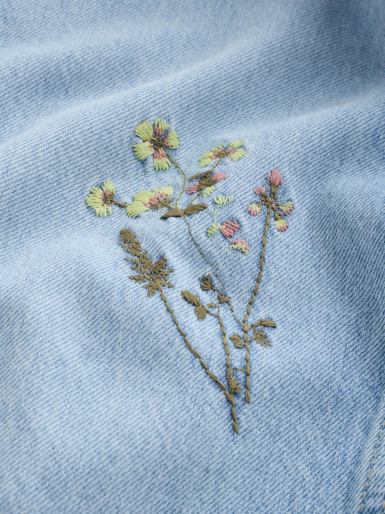 Light Blue Floral Embroidered Authentic High Rise City Straight Leg Jeans - Image 8 of 8 Light Blue Floral Embroidered Authentic High Rise City Straight Leg Jeans - Image 8 of 8