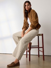 Neutral Stud Wide Leg Raw Hem Cropped Jeans - Image 1 of 7
