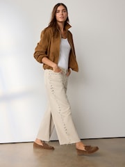 Neutral Stud Wide Leg Raw Hem Cropped Jeans - Image 2 of 7