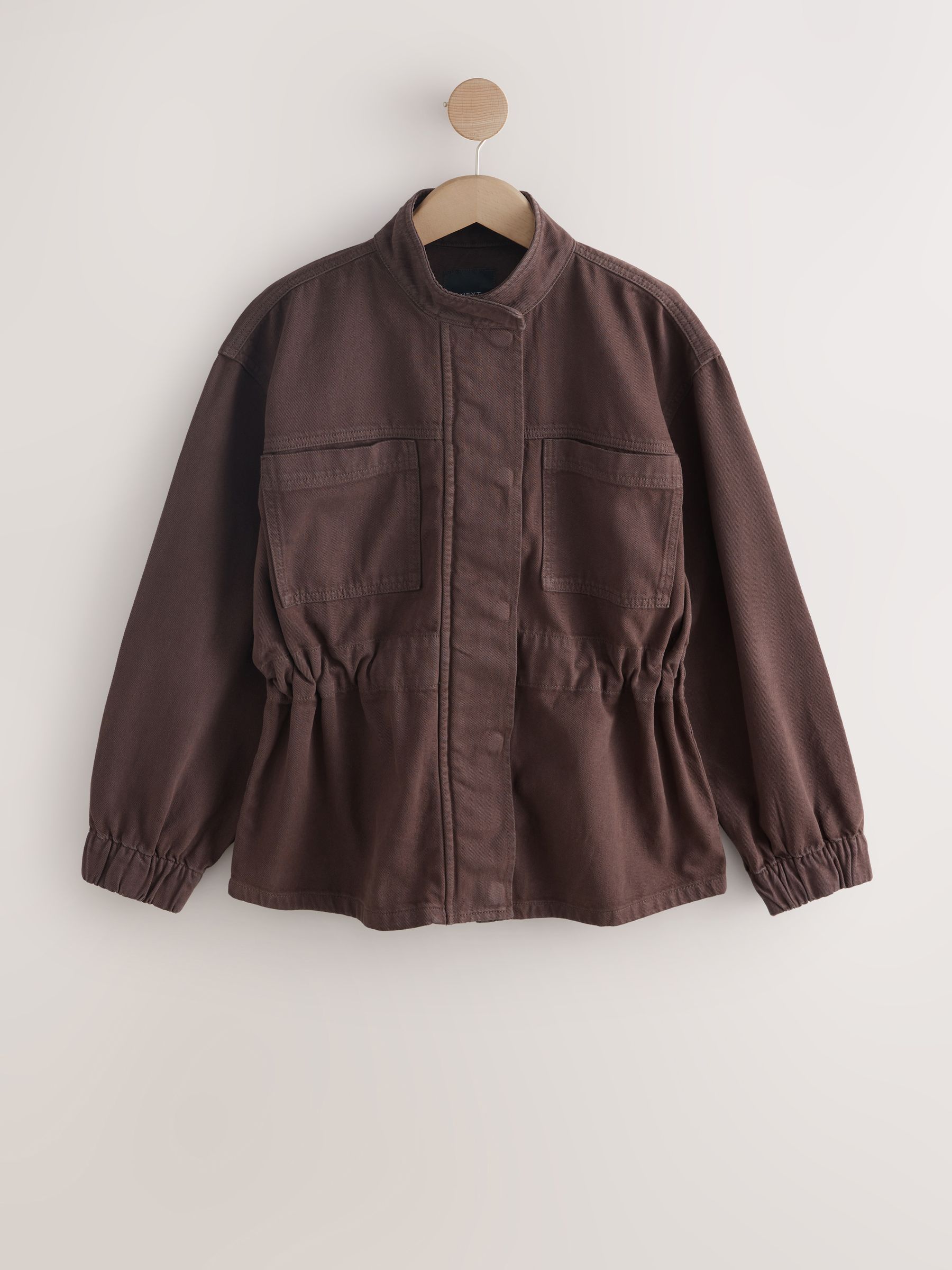 ジャケット・アウター chocolate Buy Chocolate Brown Denim Funnel Neck Zip Through Drawstring