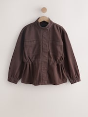 Chocolate Brown Denim Funnel Neck Zip Through Drawstring Jacket - Image 5 of 8