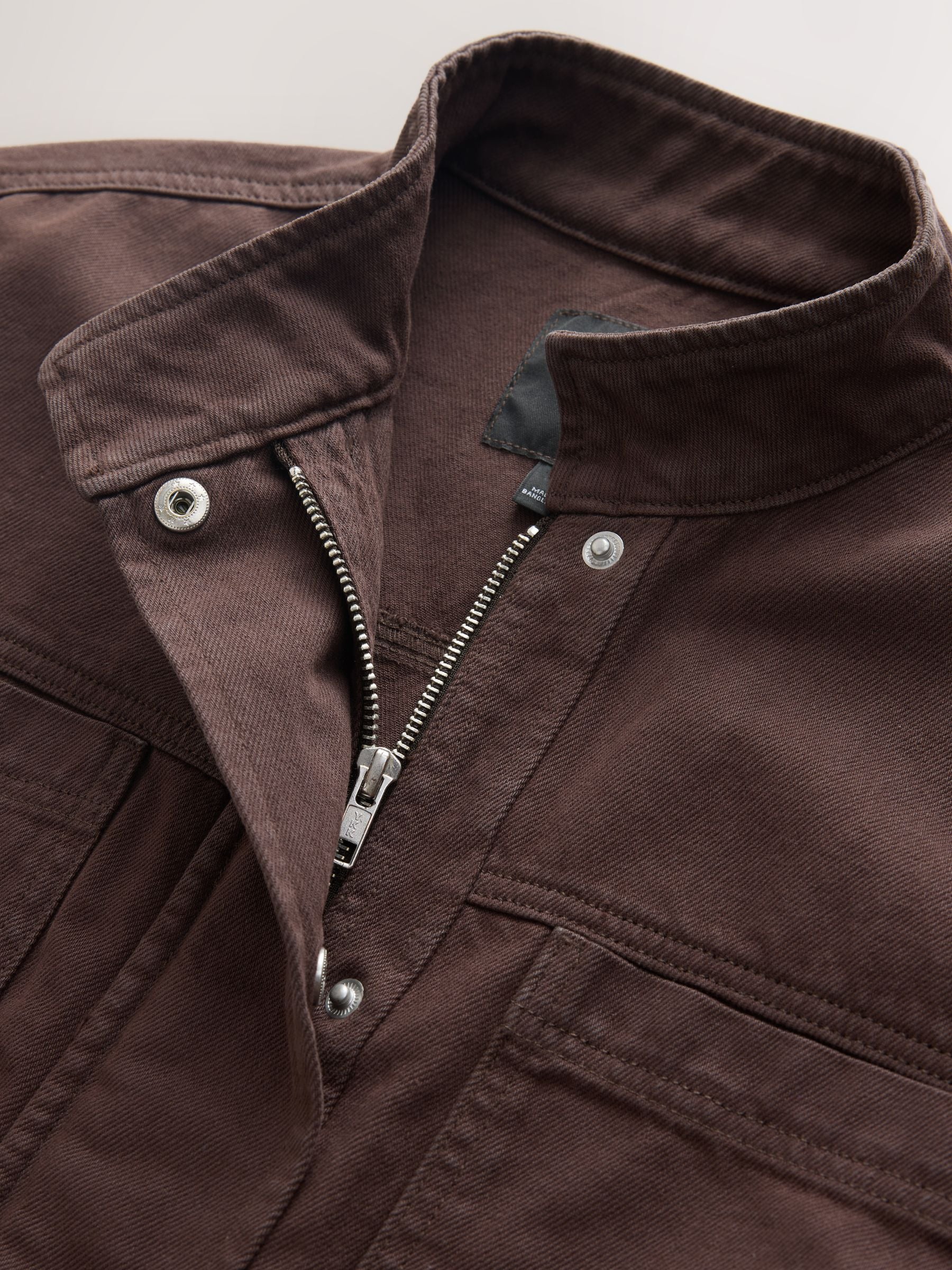 Buy Chocolate Brown Denim Funnel Neck Zip Through Drawstring