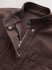 Chocolate Brown Denim Funnel Neck Zip Through Drawstring Jacket - Image 6 of 8