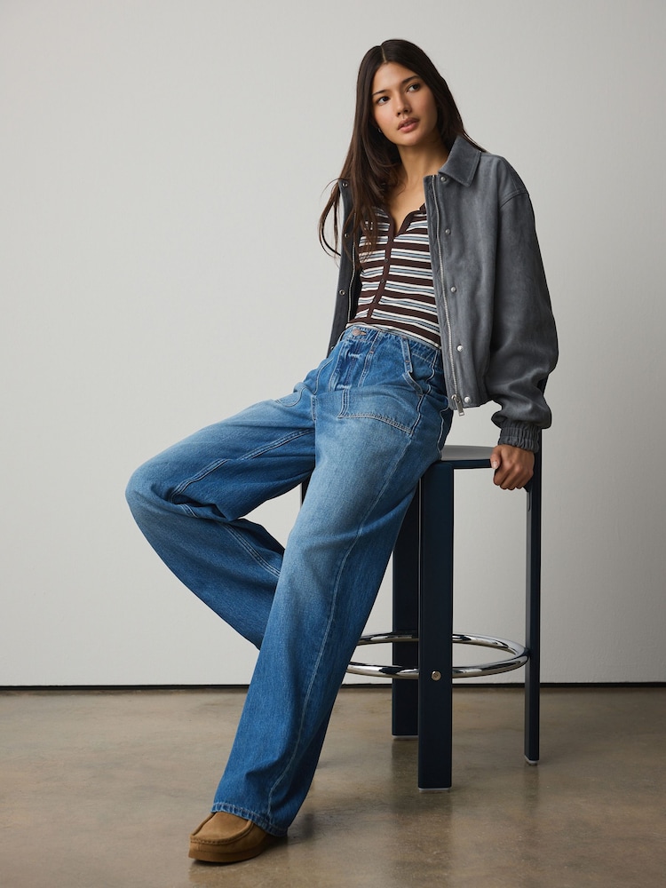 Mid Blue Denim Utility Wide Leg Jeans - Image 1 of 8