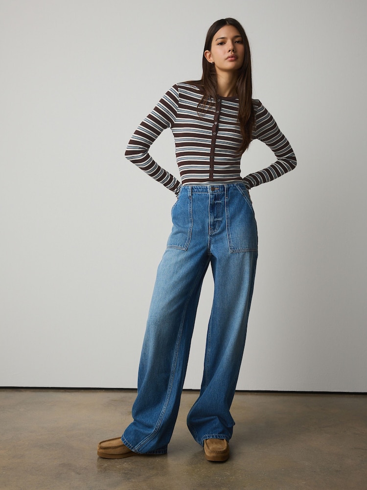 Mid Blue Denim Utility Wide Leg Jeans - Image 2 of 8