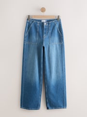 Mid Blue Denim Utility Wide Leg Jeans - Image 6 of 8