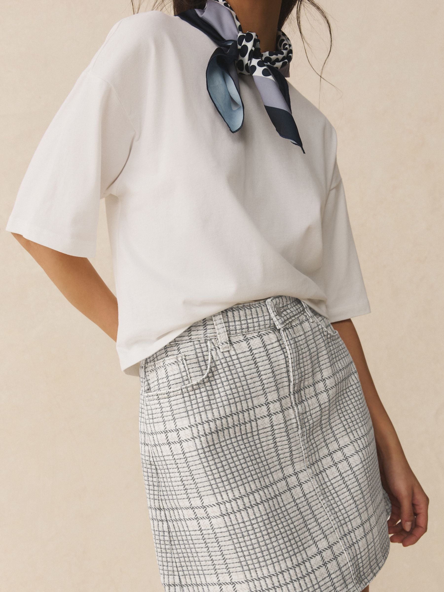 Buy Neutral Checked Denim Mini Skirt from the Next UK online shop
