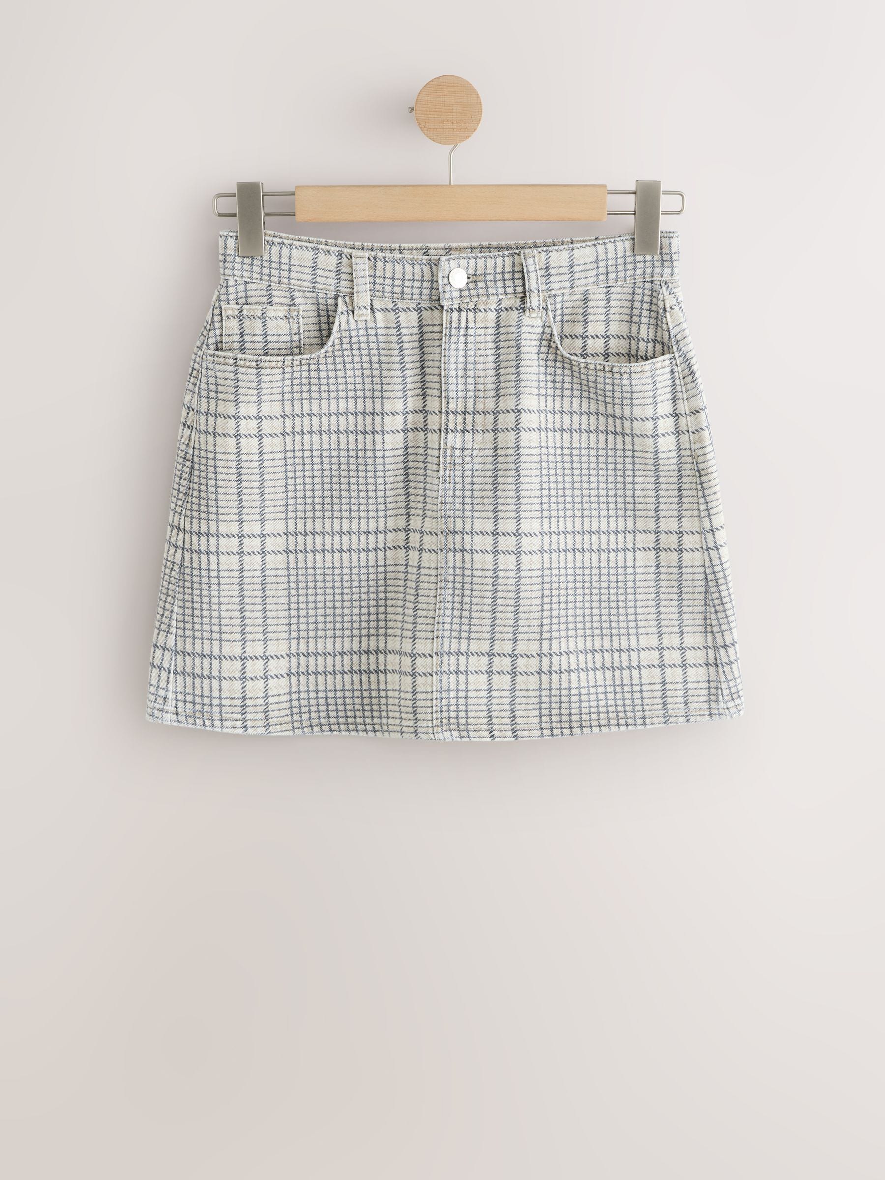 Buy Neutral Checked Denim Mini Skirt from Next USA