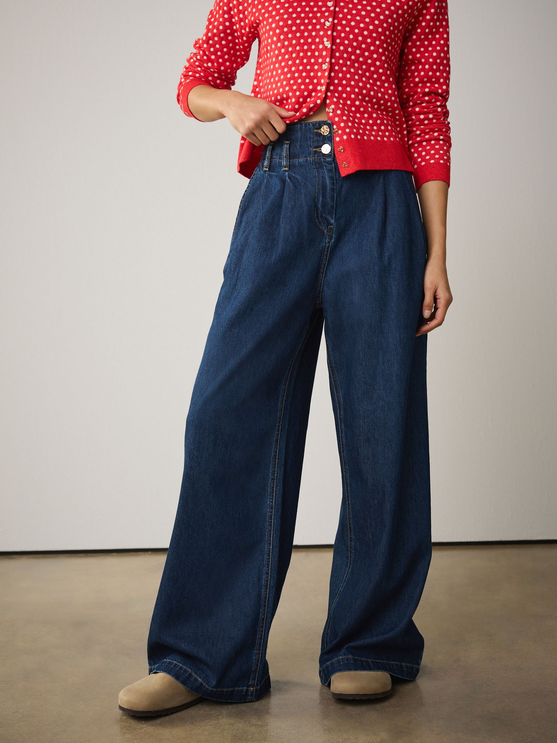Comprar Azul escuro - Calça jeans palazzo de cintura alta com dois