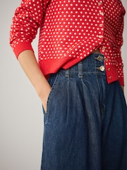 Dark Blue High Rise Double Button Waist Palazzo Jeans - Image 5 of 6