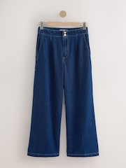 Dark Blue High Rise Double Button Waist Palazzo Jeans - Image 7 of 9