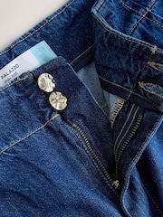 Dark Blue High Rise Double Button Waist Palazzo Jeans - Image 9 of 9