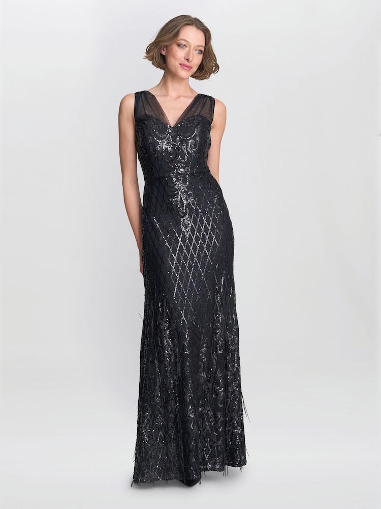 Gina Bacconi Tamsin Sleeveless Sequin Maxi Black Dress - Image 1 of 7 Gina Bacconi Tamsin Sleeveless Sequin Maxi Black Dress - Image 1 of 7