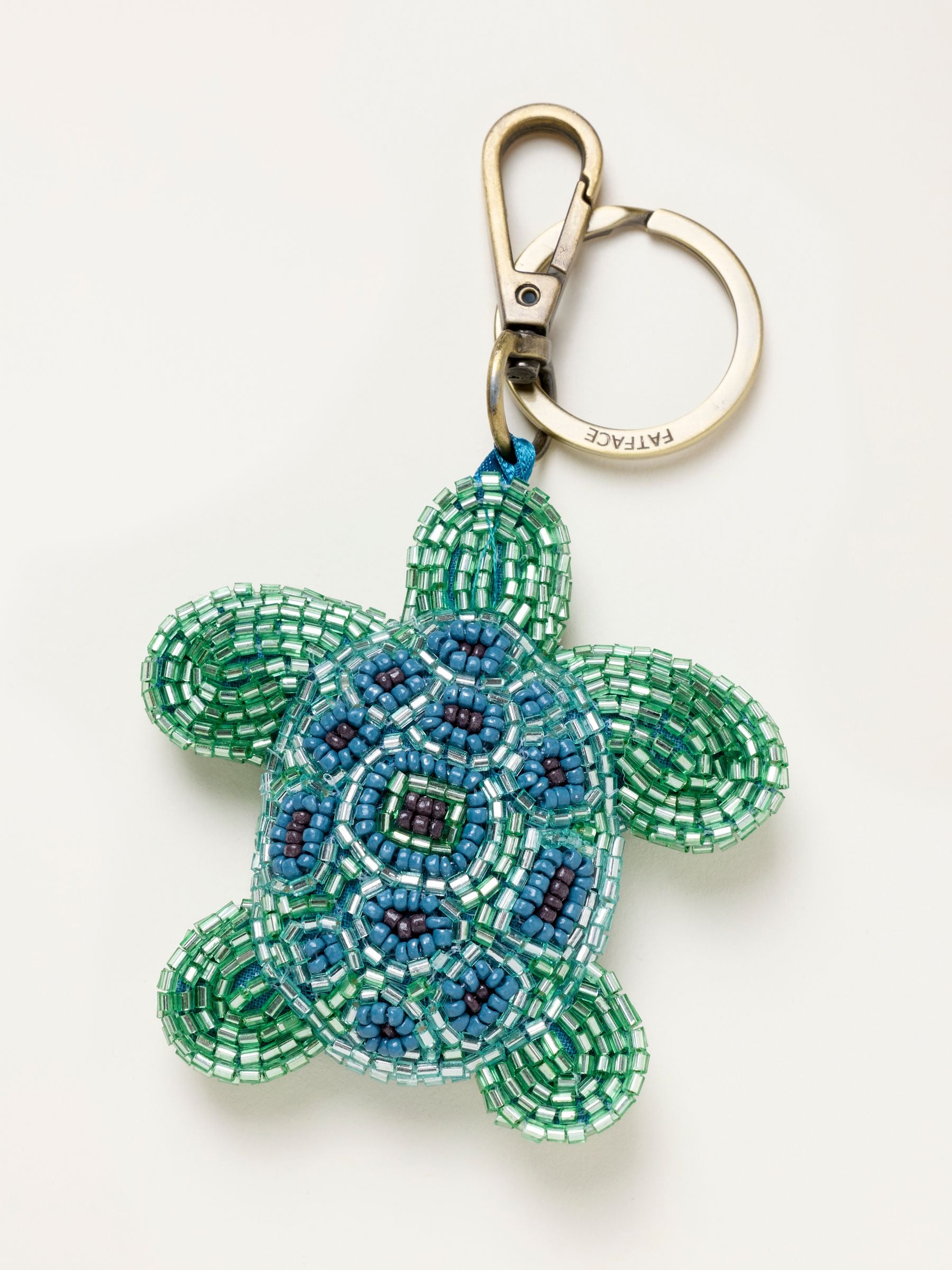 Fat Face Turtle Beaded Bag Charm Keyring Green