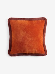 Orange 45 x 45cm Soft Velour Fringe Cushion - Image 3 of 4
