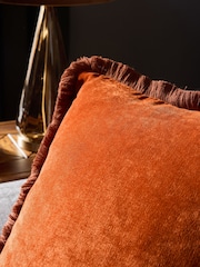 Orange 59 x 59cm Soft Velour Fringe Cushion - Image 2 of 4