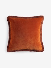 Orange 59 x 59cm Soft Velour Fringe Cushion - Image 3 of 4