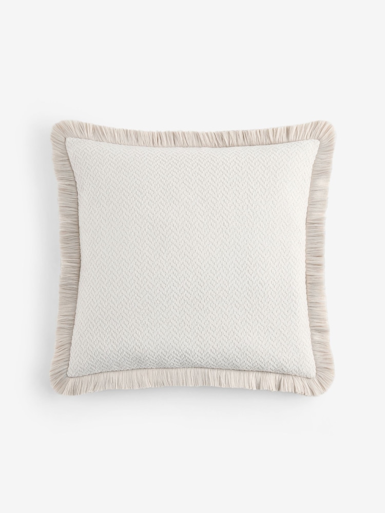 Ivory Weave Chenille 50 x 50cm Fringe Cushion - Image 1 of 2
