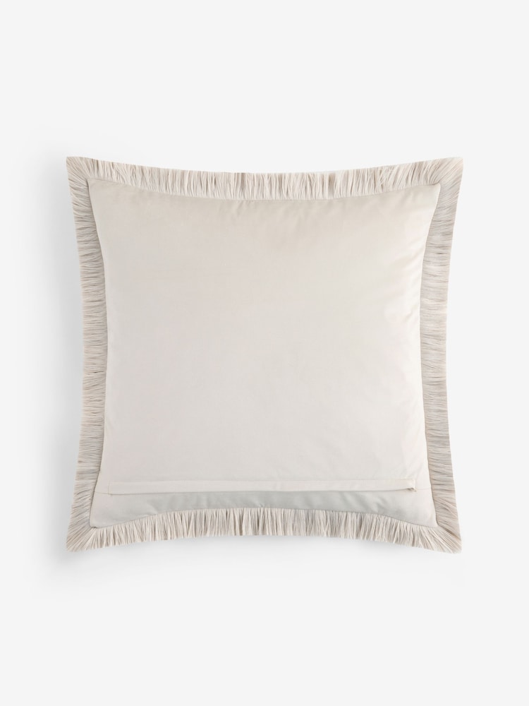 Ivory Weave Chenille 50 x 50cm Fringe Cushion - Image 2 of 2