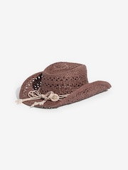 Maro Ciocolată - Friends Like These Faux Raffia Straw Western Hat - Imaginea 7 din 9