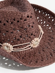 Maro Ciocolată - Friends Like These Faux Raffia Straw Western Hat - Imaginea 9 din 9