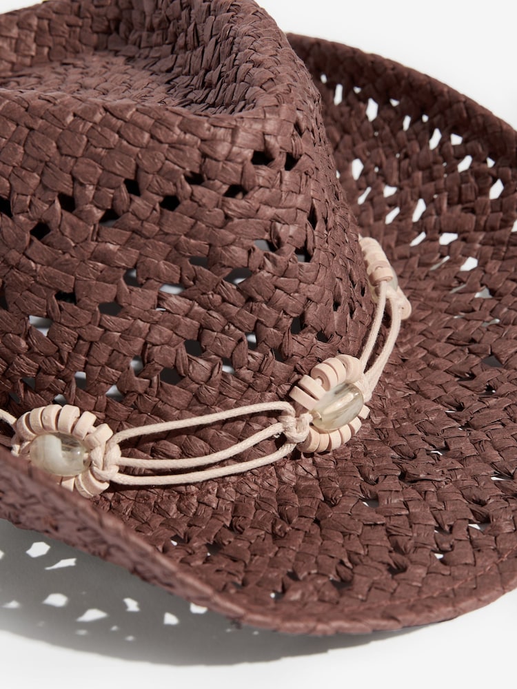 Maro Ciocolată - Friends Like These Faux Raffia Straw Western Hat - Imaginea 9 din 9