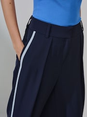 Navy Elastic Back Side Stripe Wide Leg Trousers - Image 4 of 4