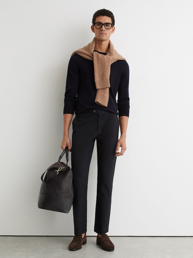 Mornarice - Reiss Dobi tkanina pamučne pikue Čino pantalone - Slika 1 od 7