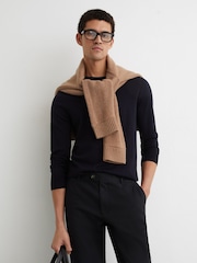 Mornarice - Reiss Dobi tkanina pamučne pikue Čino pantalone - Slika 5 od 7