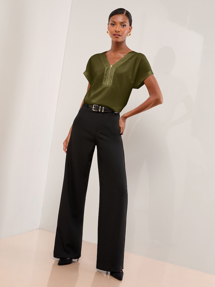 Lipsy Khaki Green Zip Front Utility T-Shirt - Image 2 of 4 Lipsy Khaki Green Zip Front Utility T-Shirt - Image 2 of 4