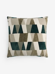 Sage Green 43 x 43cm Cut Velvet Geo Zig Cushion - Image 1 of 2