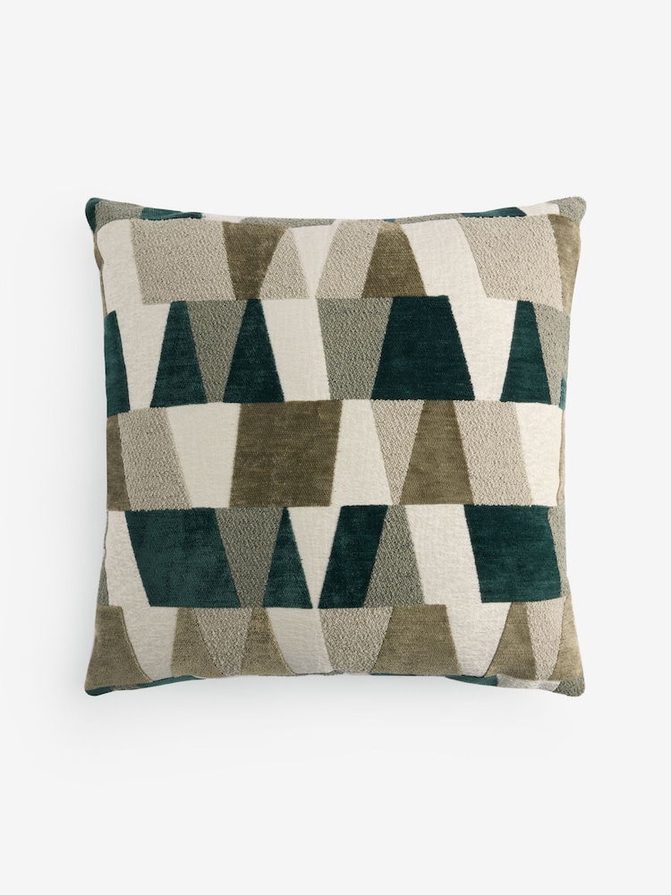 Sage Green 43 x 43cm Cut Velvet Geo Zig Cushion - Image 1 of 2