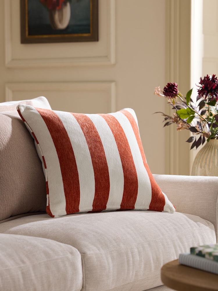 Orange 50 x 50cm Chenille Stripe Cushion - Image 1 of 4 Orange 50 x 50cm Chenille Stripe Cushion - Image 1 of 4