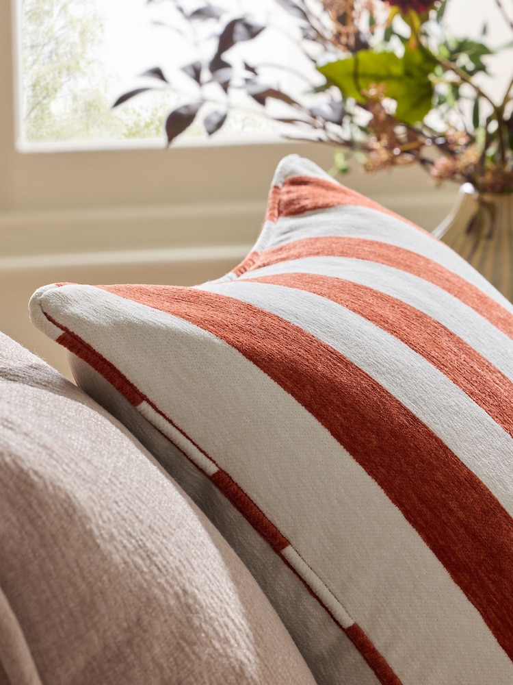 Orange 50 x 50cm Chenille Stripe Cushion - Image 2 of 4 Orange 50 x 50cm Chenille Stripe Cushion - Image 2 of 4
