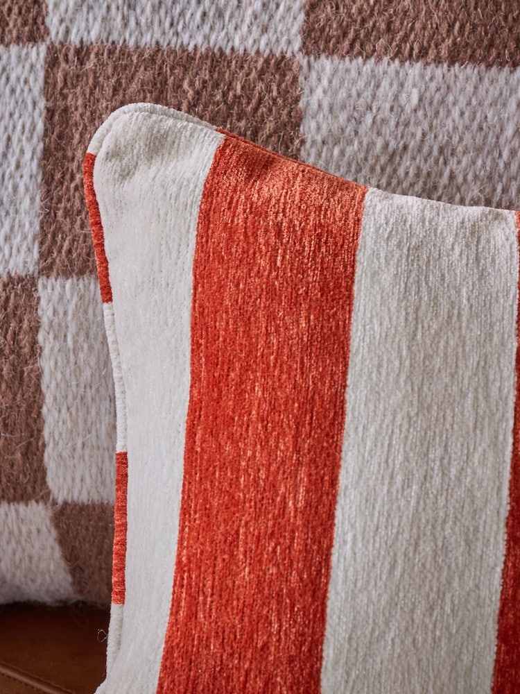 Orange 50 x 30cm Chenille Stripe Cushion - Image 2 of 4 Orange 50 x 30cm Chenille Stripe Cushion - Image 2 of 4