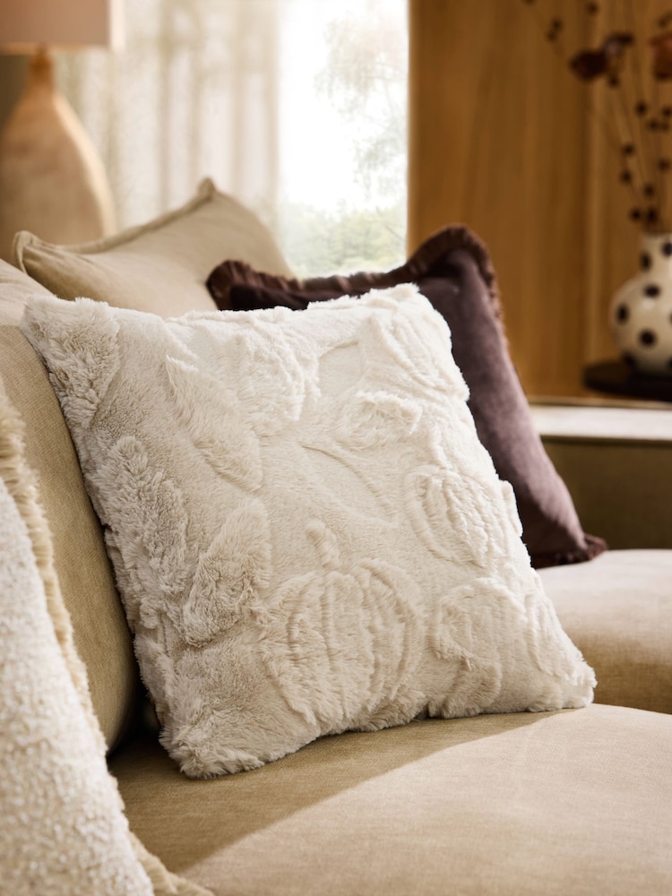 Natural Faux Fur Carved Pumpkin Cushion - Image 1 of 4