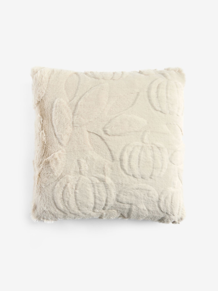 Natural Faux Fur Carved Pumpkin Cushion - Image 4 of 4