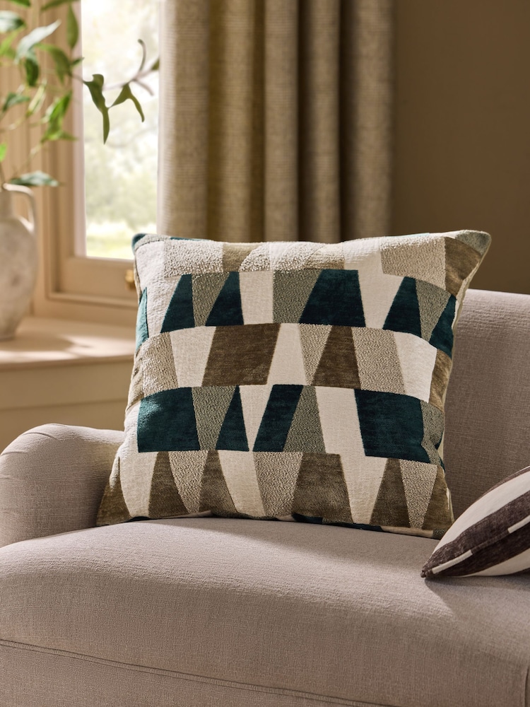 Sage Green 59 x 59cm Cut Velvet Geo Zig Cushion - Image 1 of 4