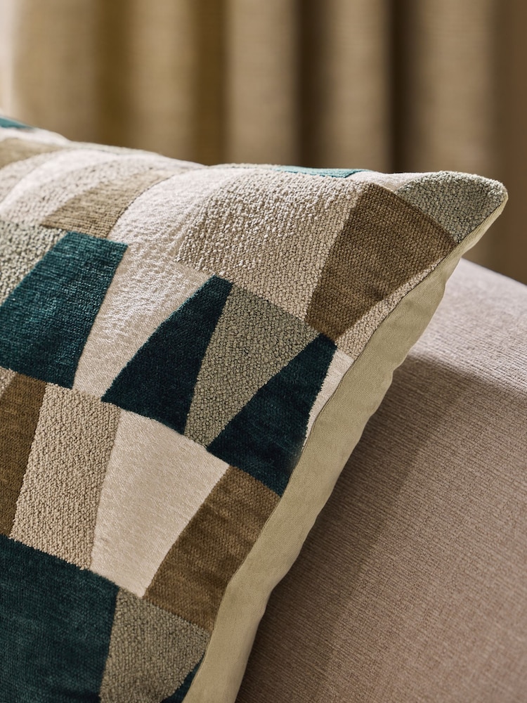 Sage Green 59 x 59cm Cut Velvet Geo Zig Cushion - Image 4 of 4