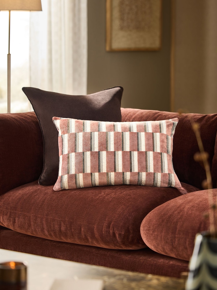 Pink Velvet Geometric Block Cushion - Image 1 of 4 Pink Velvet Geometric Block Cushion - Image 1 of 4