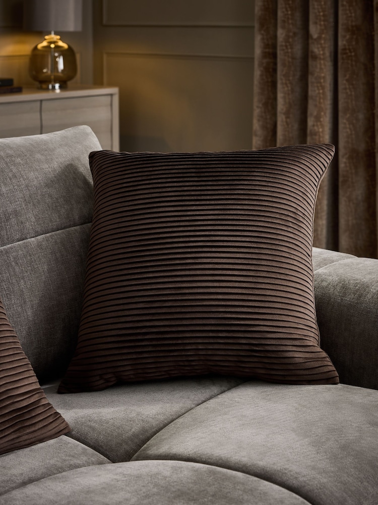 Chocolate Brown 50 x 50cm Velvet Pleat Cushion - Image 1 of 5 Chocolate Brown 50 x 50cm Velvet Pleat Cushion - Image 1 of 5