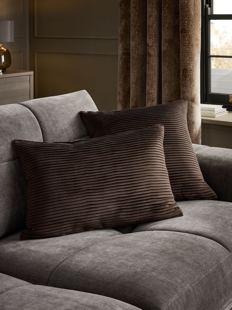 Chocolate Brown 50 x 50cm Velvet Pleat Cushion - Image 2 of 5 Chocolate Brown 50 x 50cm Velvet Pleat Cushion - Image 2 of 5