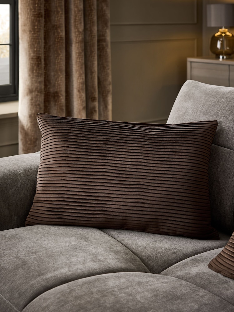 Chocolate Brown 40 x 59cm Velvet Pleat Cushion - Image 1 of 5 Chocolate Brown 40 x 59cm Velvet Pleat Cushion - Image 1 of 5