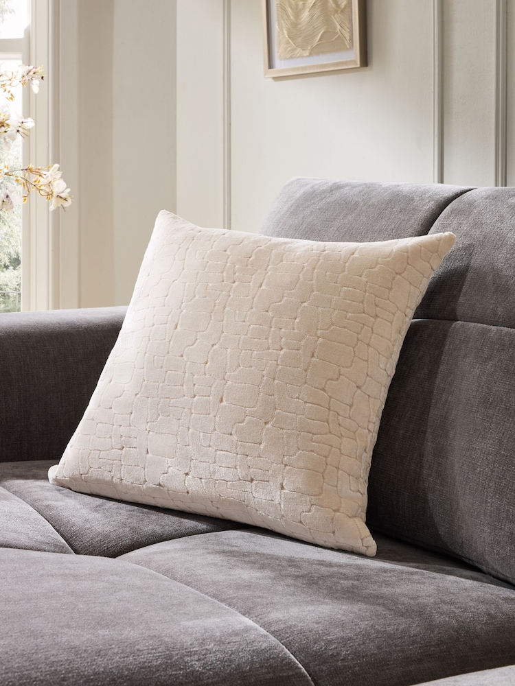 Ivory 43 x 43cm Velvet Crackle Cushion - Image 1 of 5